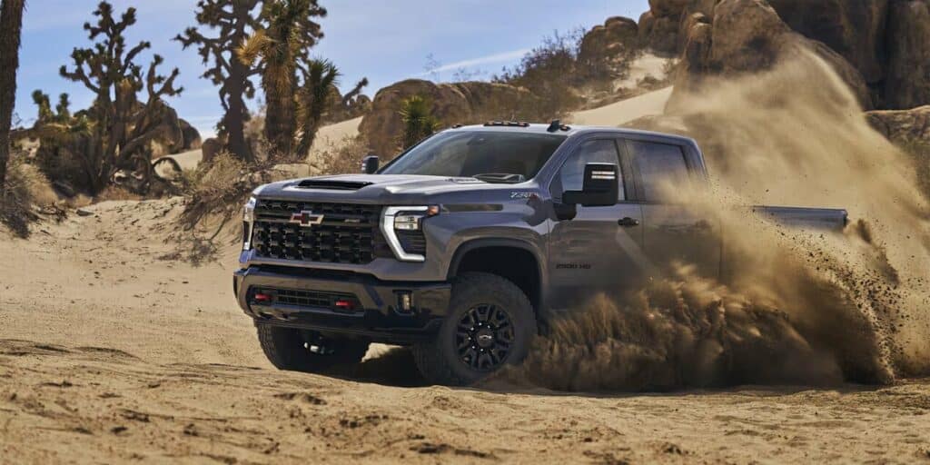 gray 2024 Chevy Silverado off-roading in the desert

