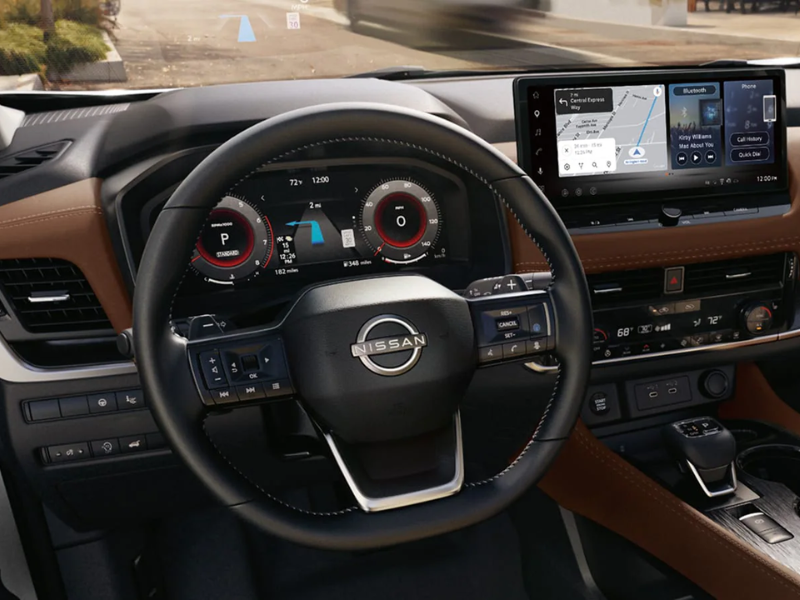 Interior of the 2027 Nissan Rogue showing the dashboard and front seats