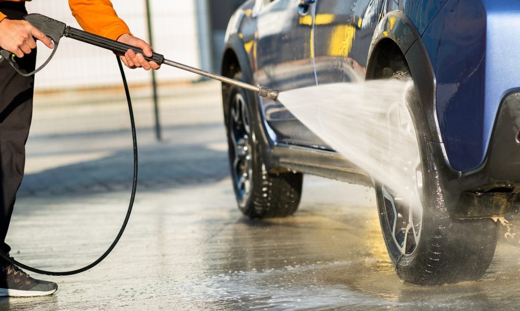 A Nissan getting a good wash in Mayfield Heights, OH