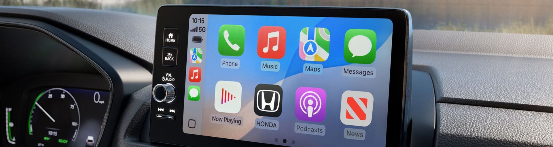 A close-up of the infotainment system of a Honda vehicle.