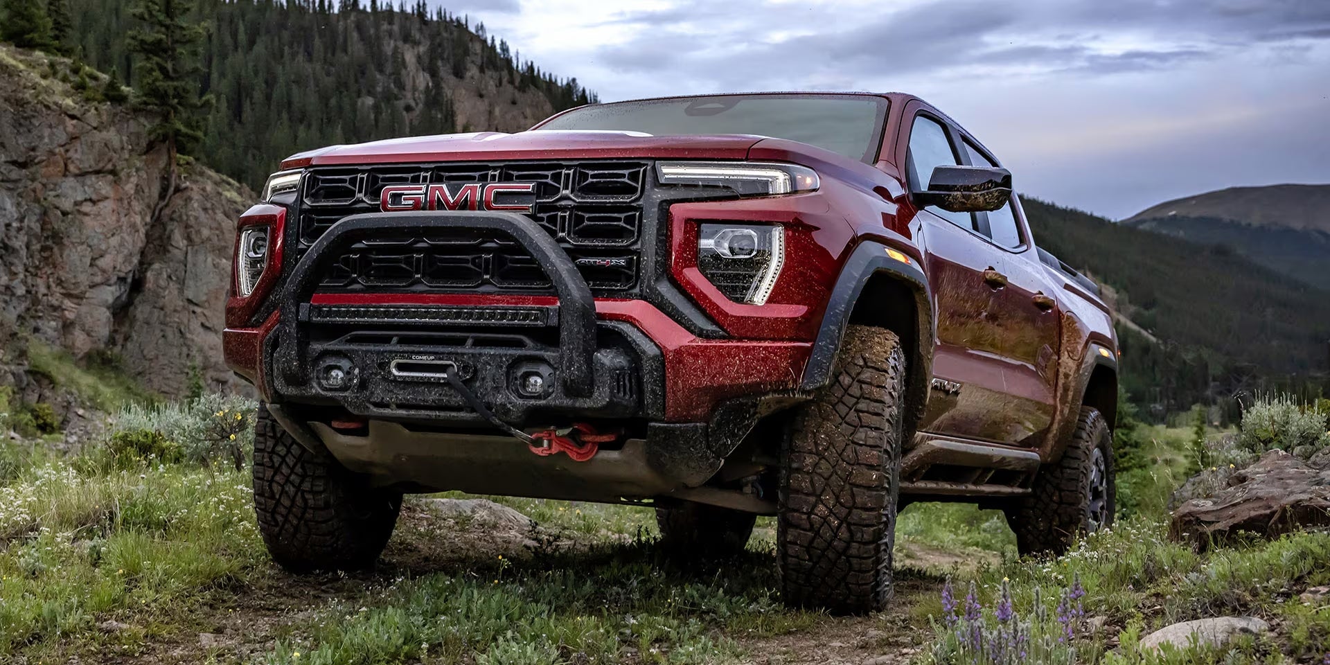 Red 2025 GMC Canyon front facing