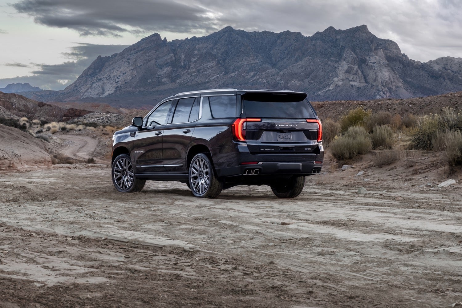 Black 2025 GMC Yukon Denali rear view
