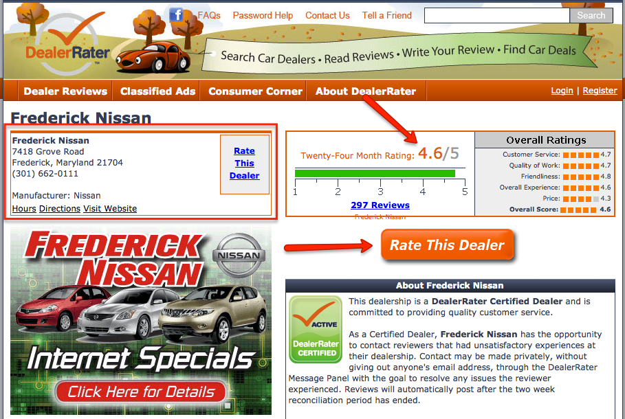 Frederick Nissan is DealerRater Certified