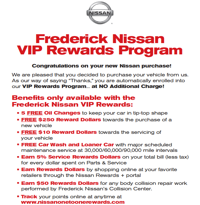 Frederick Nissan VIP Rewards Program