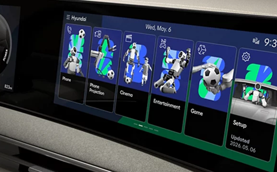 The Palisade touchscreen showing the FIFA World Cup 2026 display theme