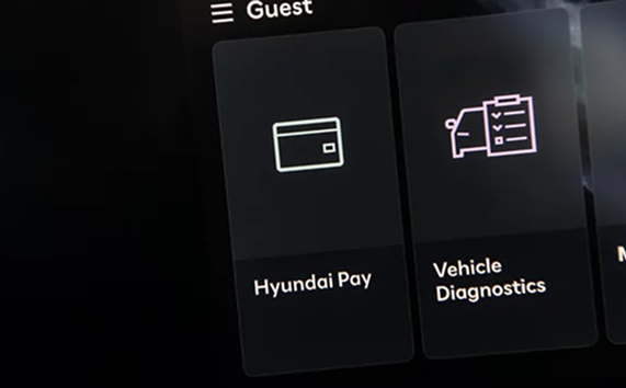 The Palisade touchscreen menu with Hyundai Pay and Vehicle Diagnostics tiles