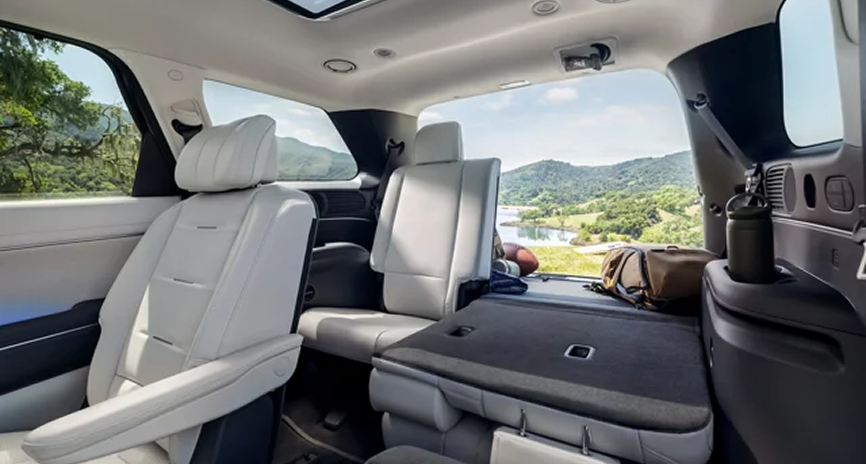 The Palisade cabin with the rear seats folded flat to open up the cargo area