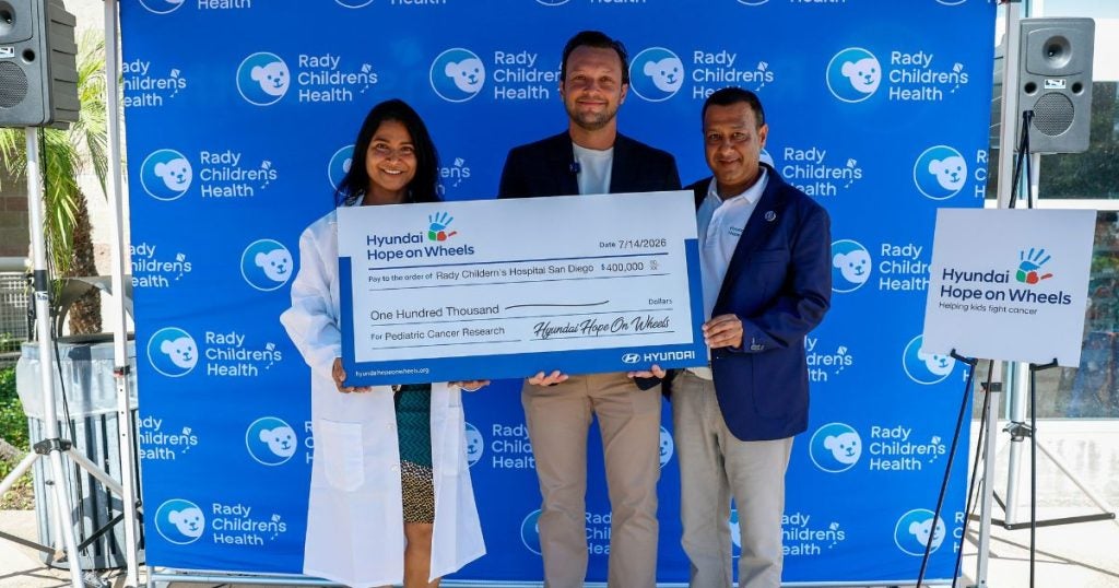 Dalton Hyundai CEO Juan Carlos presenting the Hope on Wheels grant to Rady Children's Hospital