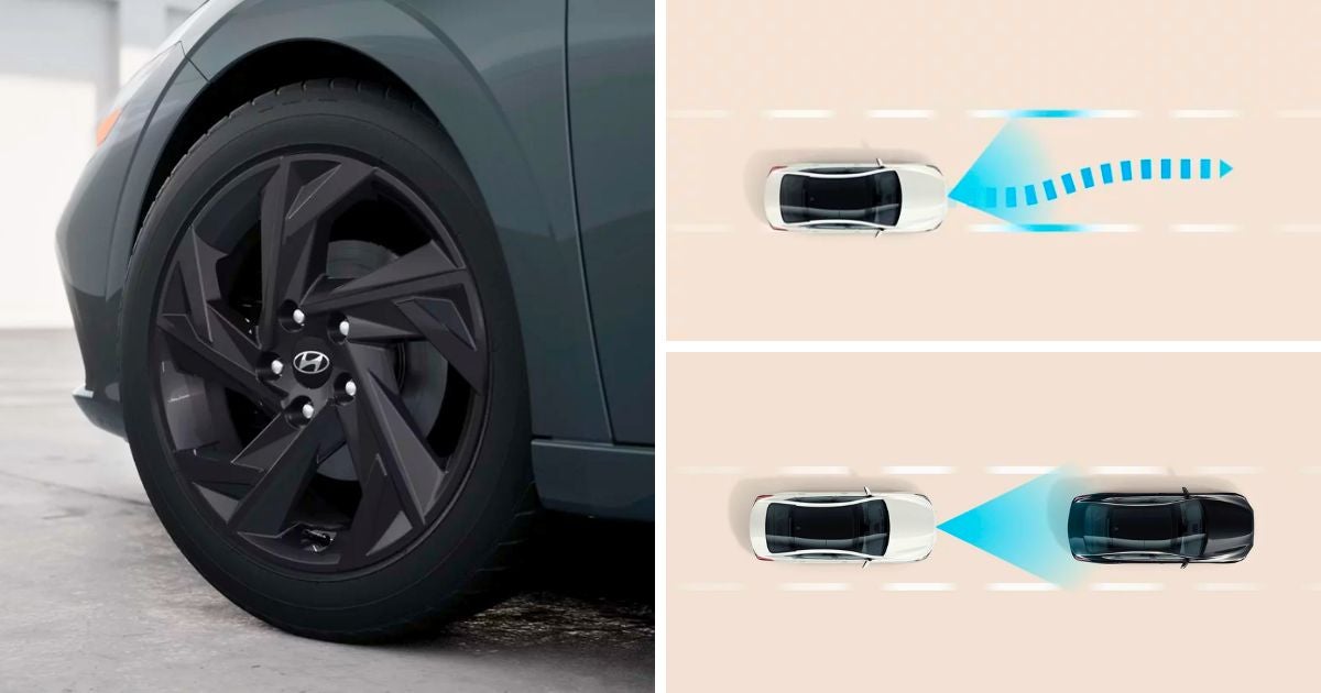 17-inch gloss black alloy wheels, Lane Following Assist, and Smart Cruise Control with Stop and Go help the 2026 Elantra Hybrid achieve its MPG ratings