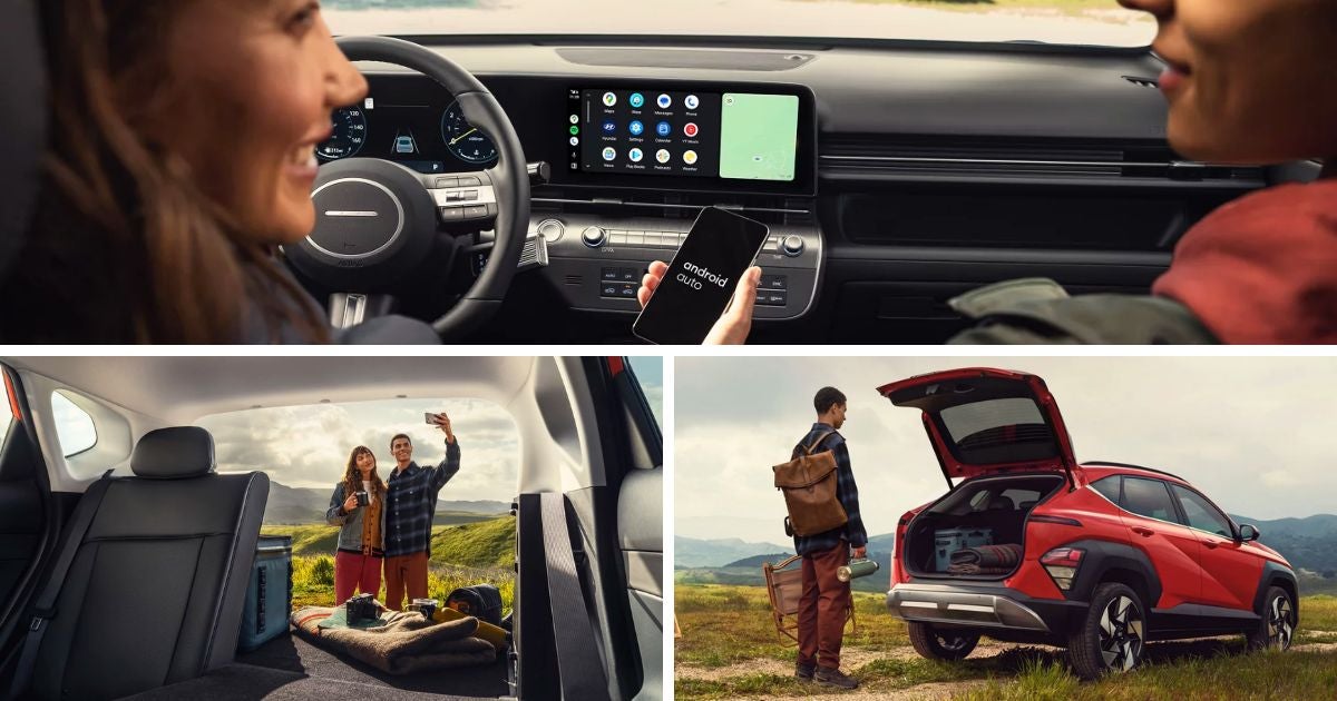 The cargo space, 60/40 split-folding rear seatbacks, and 12.3-inch touchscreen and digital gauge cluster of the 2026 Hyundai Kona