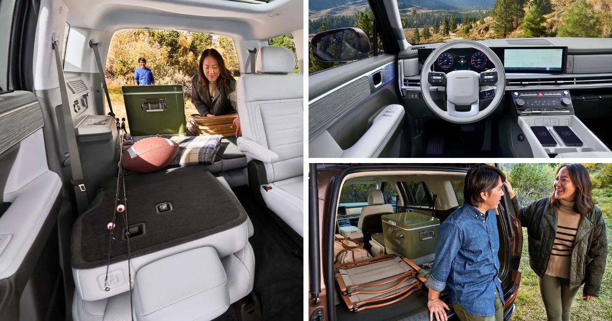 The up to 79.6 cubic feet of cargo space and 12.3-inch touchscreen are present in both the gas and hybrid 2026 Santa Fe