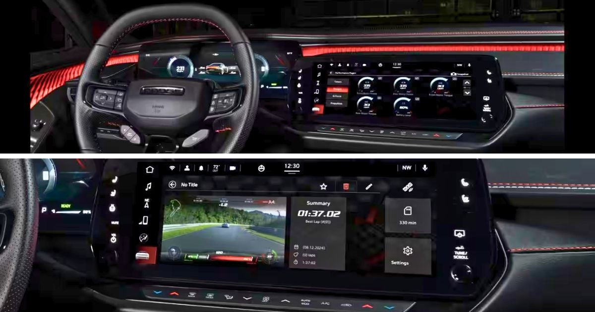Part of the 2026 Dodge Charger SIXPACK tech features is the 12.3-inch Uconnect touchscreen and Performance Pages track timers, gauges, and G-force
