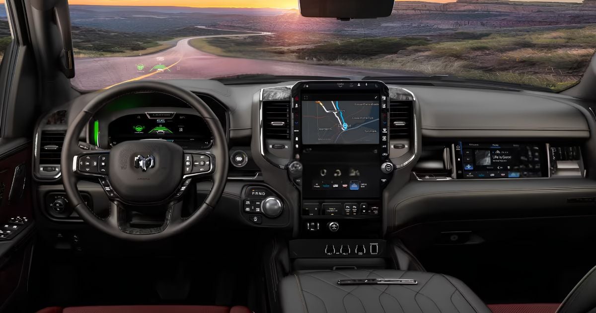 The 2026 Ram 1500 Laramie features a 14.5-inch Uconnect touchsreen