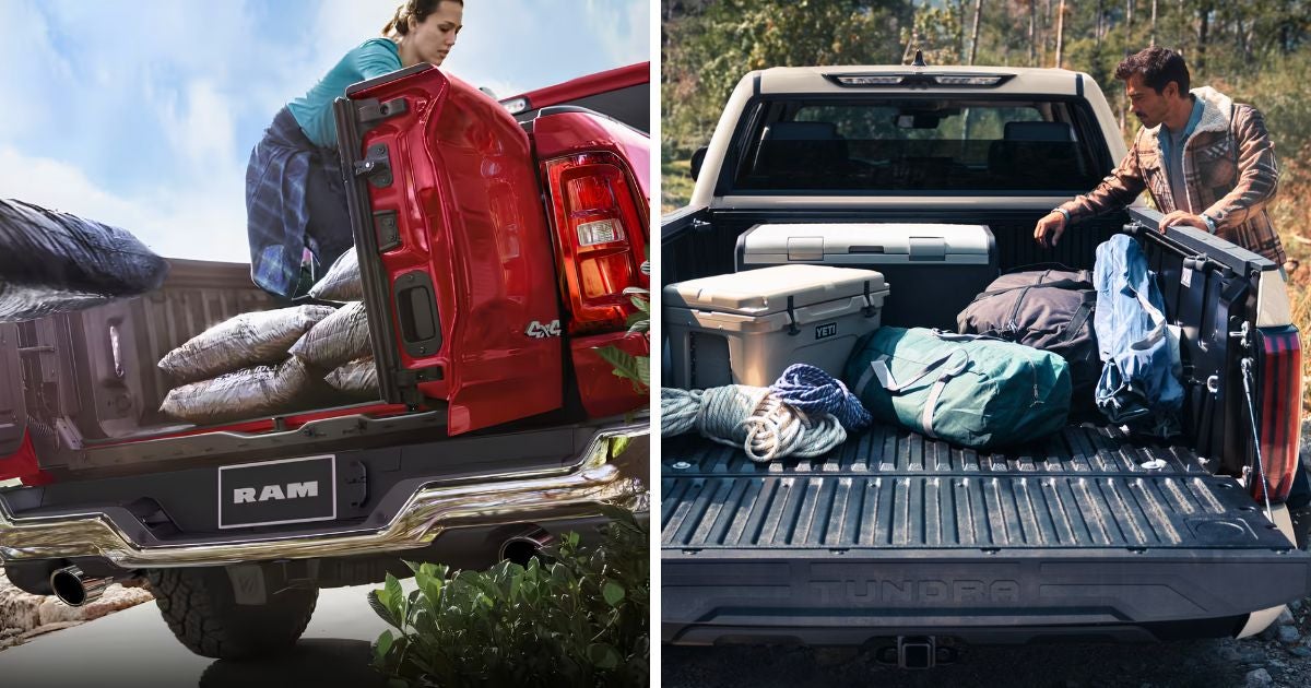 The 2026 Ram 1500 has a higher 2,360-lb payload compared to the 2026 Toyota Tundra's 1,850-lb payload