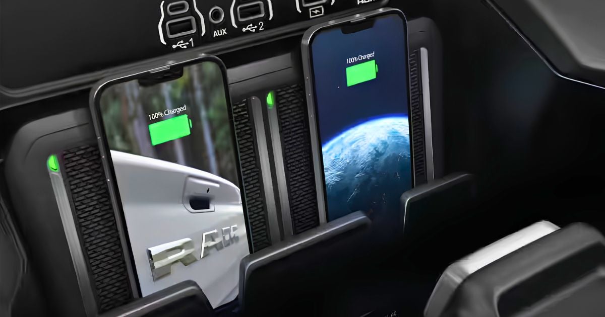 The available class exclusive dual wireless charging pads in the 2026 Ram 1500 Laramie