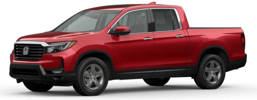 Radiant Red Metallic II 2021 Honda Ridgeline on White Background