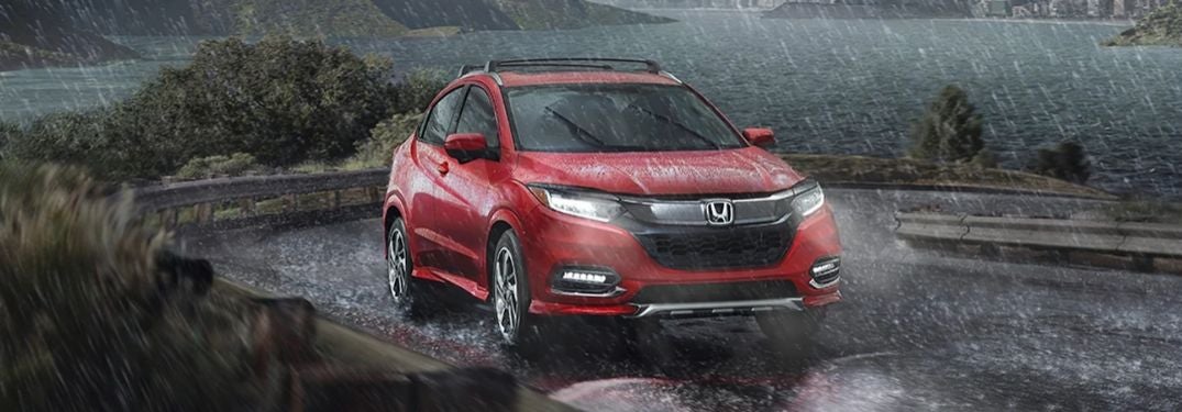 Red 2020 Honda HR-V Driving in the Rain