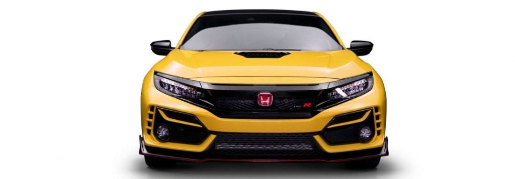 Yellow 2021 Honda Civic Type R Limited Edition Front Exterior on White Background