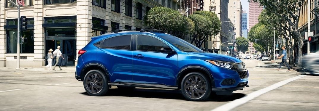 Blue 2021 Honda HR-V on a City Street