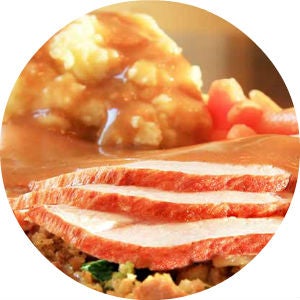 Close Up of Thanksgiving Turkey and Mashed Potatoes with Gravy