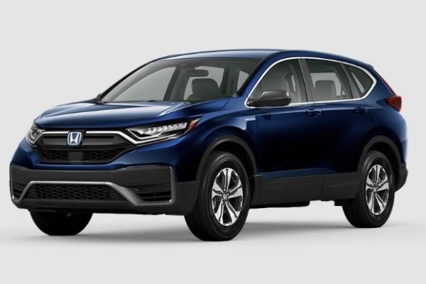 Obsidian Blue Pearl 2020 Honda CR-V Hybrid on White Background