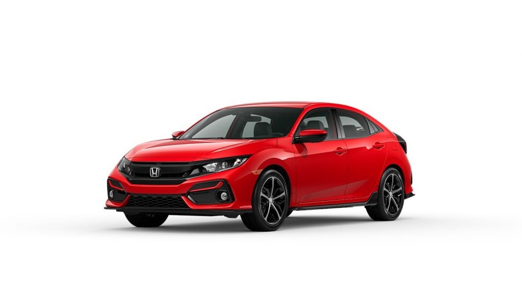 Rallye Red 2021 Honda Civic Hatchback on White Background
