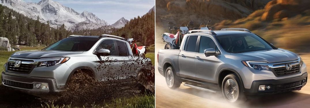 Silver 2020 Honda Ridgeline on Muddy Trail vs Silver 2019 Honda Ridgeline on Dirt Trail