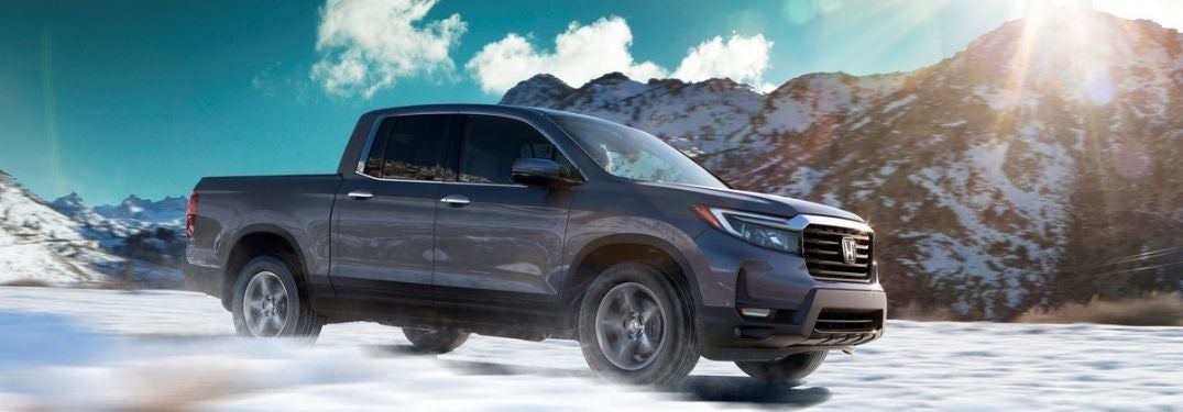 Gray 2021 Honda Ridgeline in the Snow