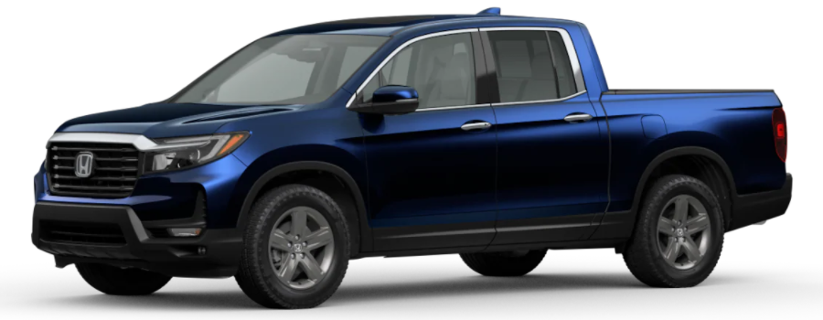 Obsidian Blue Pearl 2021 Honda Ridgeline on White Background
