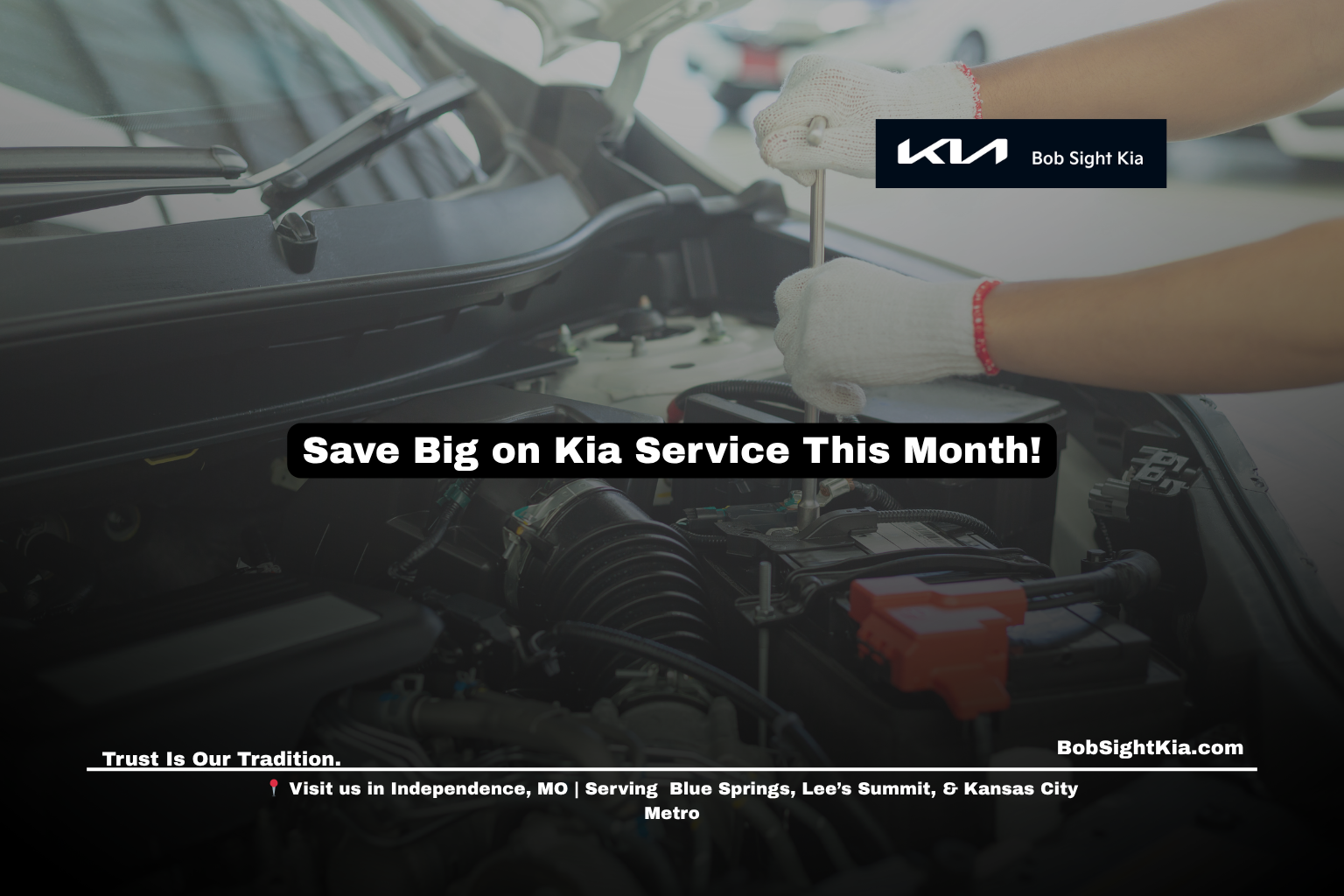 Technician performing Kia service at Bob Sight Kia in Independence, Missouri