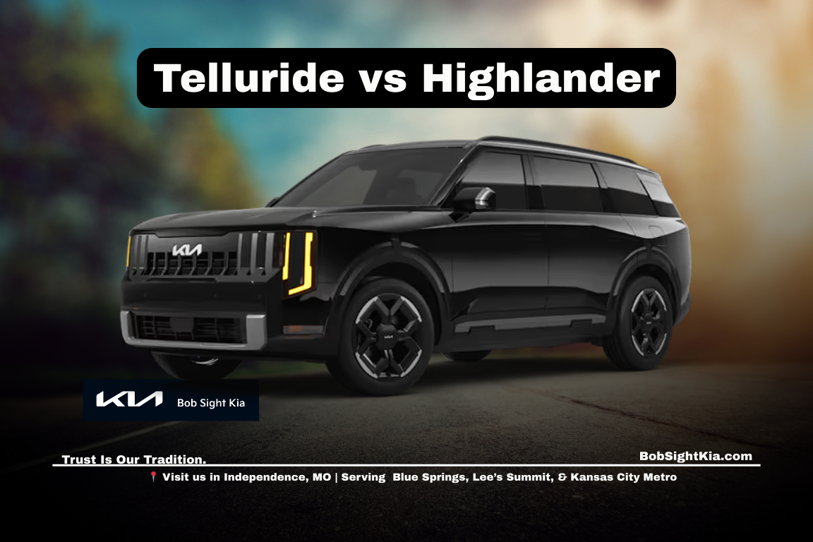 Kia Telluride vs Toyota Highlander family SUV comparison for Kansas City Metro drivers at Bob Sight Kia in Independence Missouri