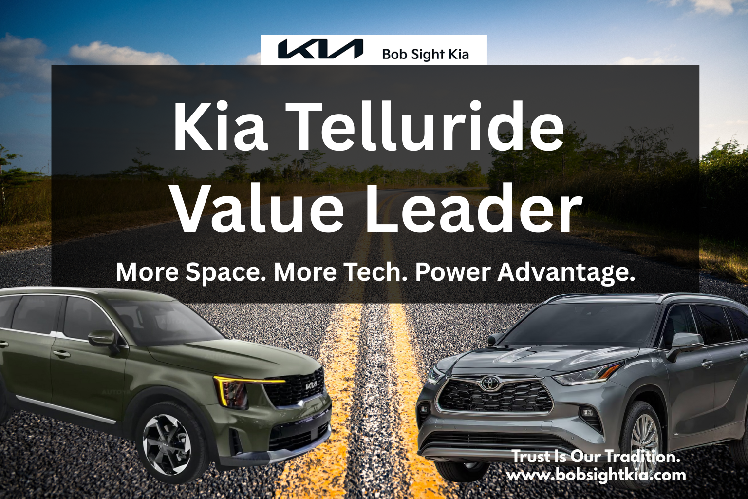 Kia Telluride and Toyota Highlander side by side in Kansas City comparison