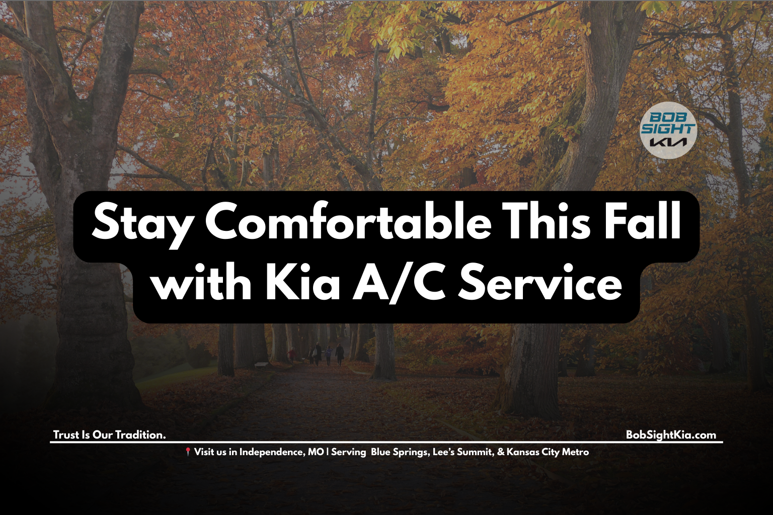 Enjoying a lovely fall day in Kansas City after Technician performing Kia A/C service check for fall maintenance at Bob Sight Kia in Independence MO near Kansas City