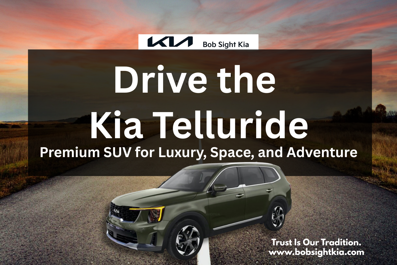 Kia Telluride parked at Bob Sight Kia in Independence MO, serving Blue Springs, Lee’s Summit, and Kansas City Metro.