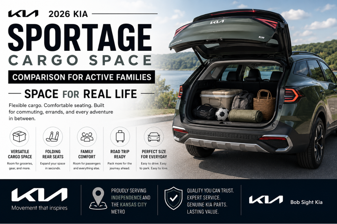 2026 Kia Sportage cargo space comparison for active families at Bob Sight Kia in Independence Missouri