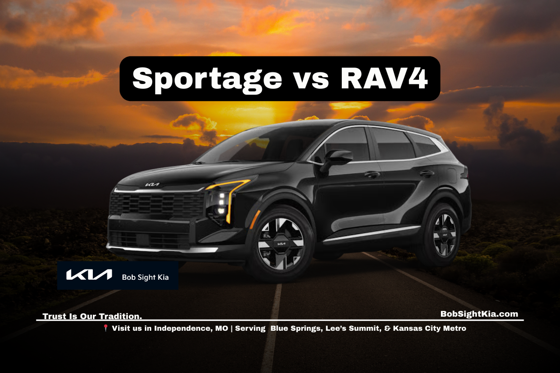 2026 Kia Sportage SUV driving in Kansas City Metro compared with Toyota RAV4 for Independence Missouri drivers shopping at Bob Sight Kia