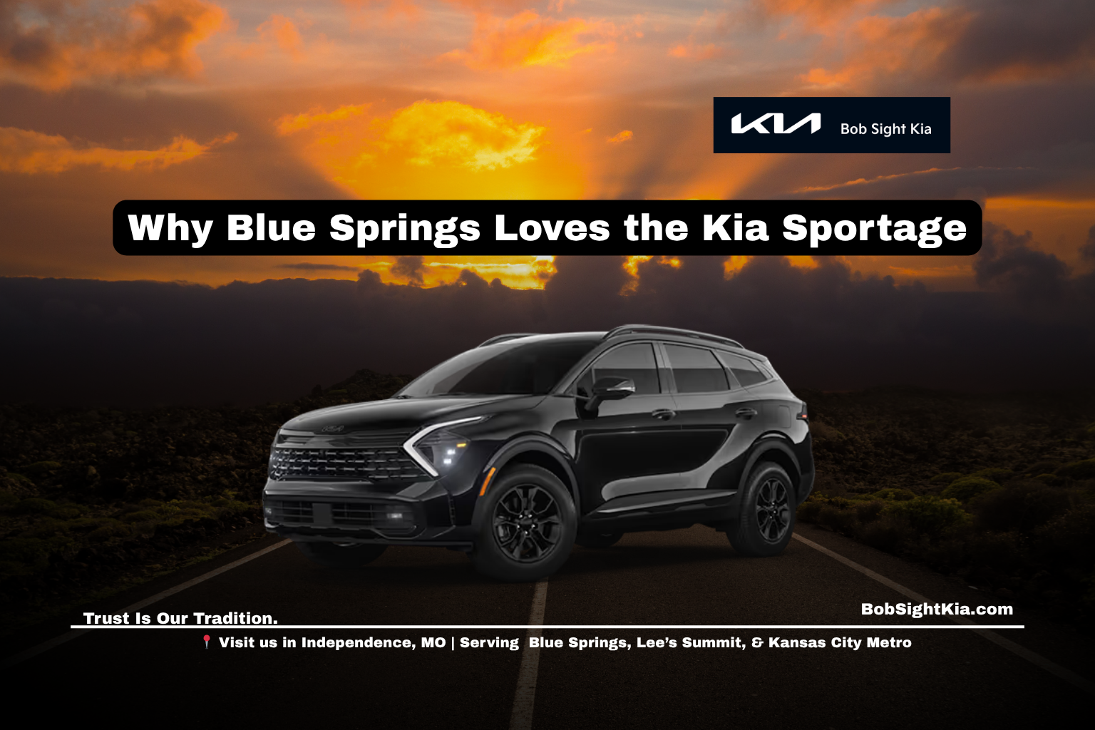 Kia Sportage parked at Bob Sight Kia in Independence Missouri with customers exploring SUV features.