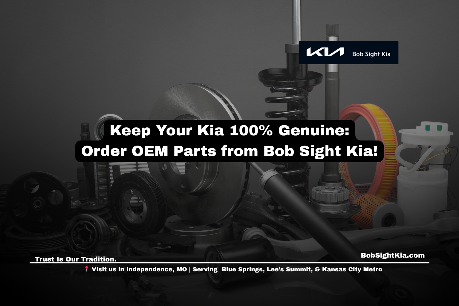 Genuine Kia parts and accessories displayed at Bob Sight Kia in Independence, Missouri.