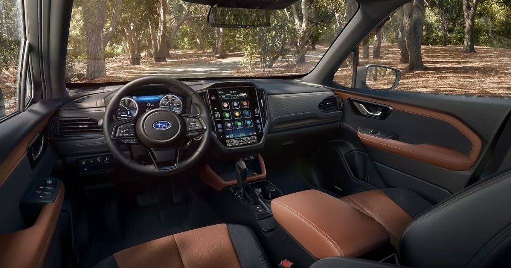 The 11.6-inch vertical touchscreen in higher Subaru Hybrid trims