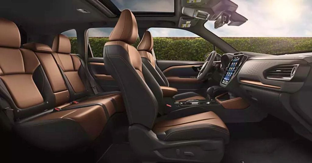 The 2026 Subaru Forester Touring has leather-trimmed seats with Dinamica inserts