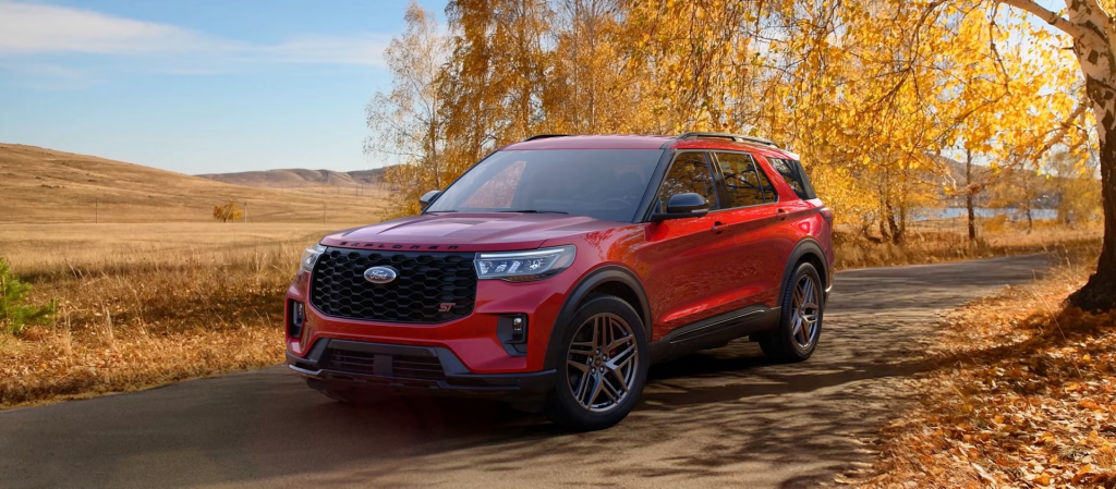 The 2026 Ford Explorer sitting on a dirt road in the country.