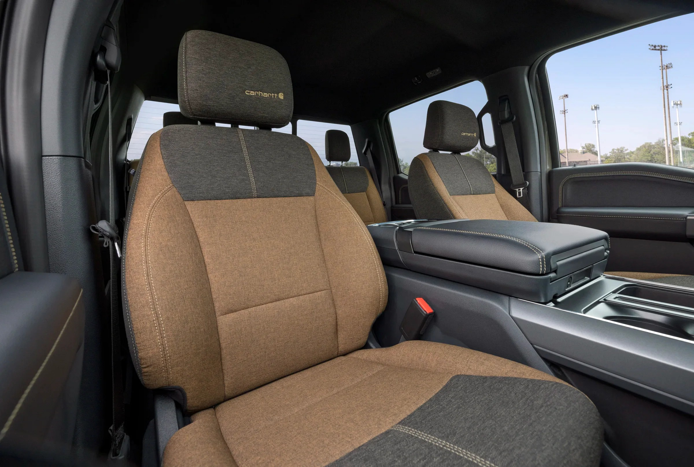 View of Front Seats in F150 with Carhartt badging