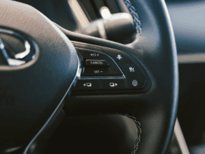 The steering wheel of a 2023 INFINITI vehicle