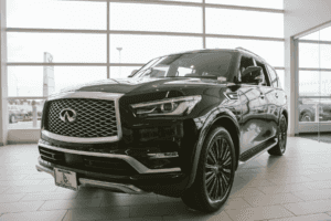 A Mineral Black INFINITI QX80 at the McGavock INFINITI dealership in Lubbock