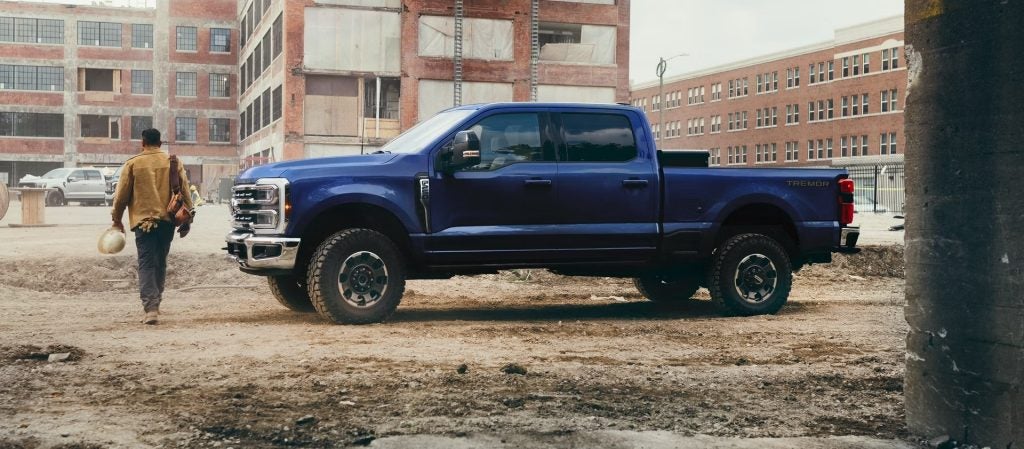 A Ford Super Duty parked on a job site. 