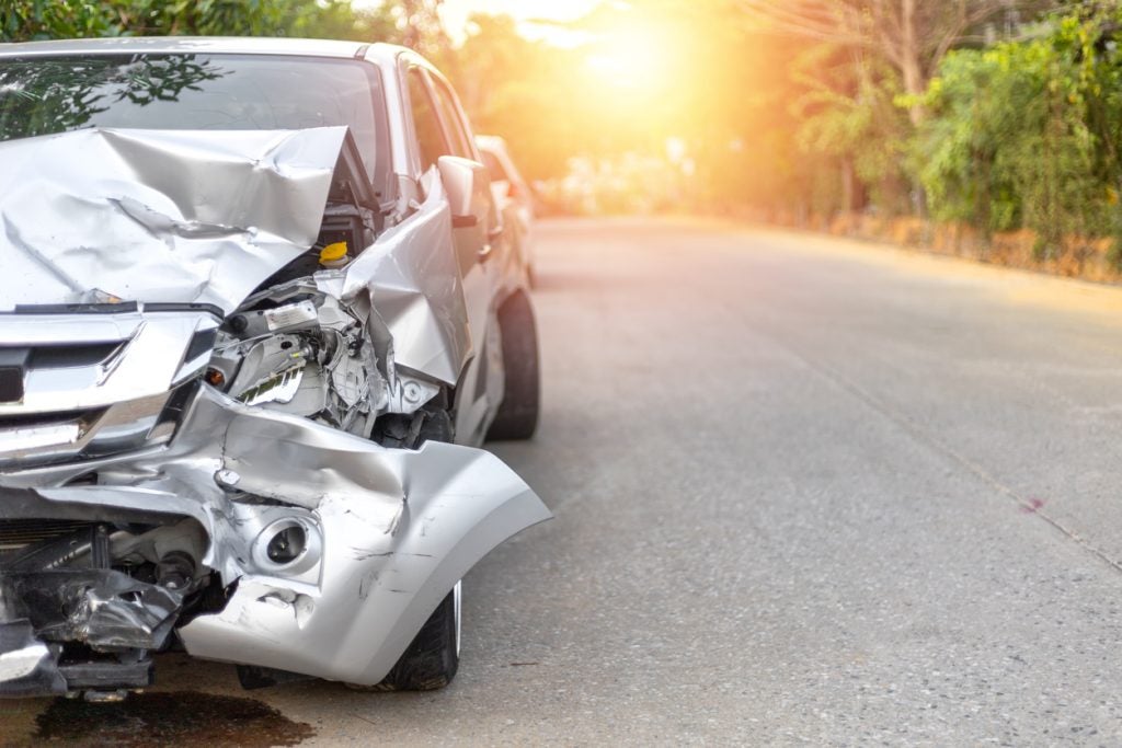 The aftermath of a vehicle collision.