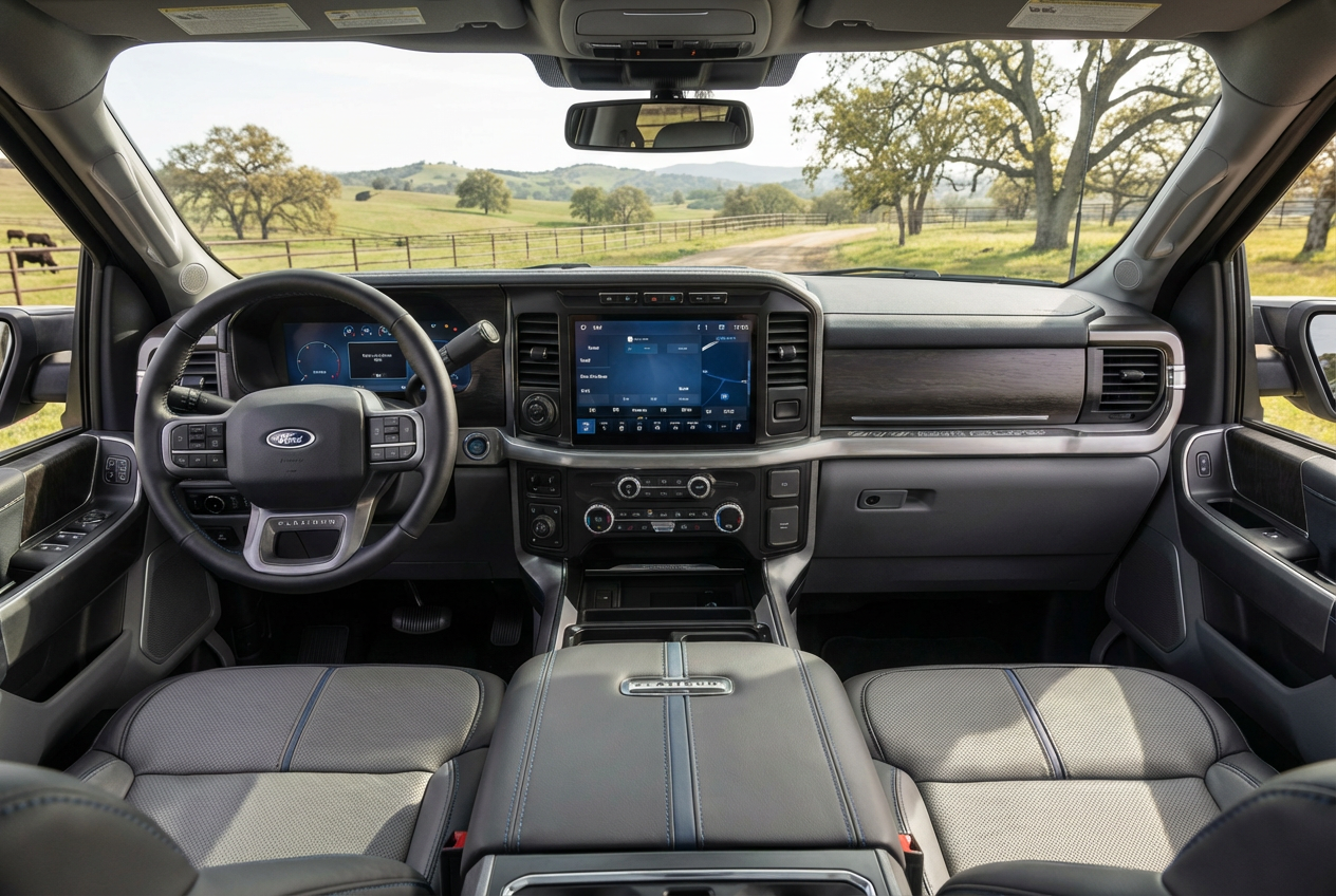 Lariat leather seating and 12-inch display in the 2026 Ford F-250