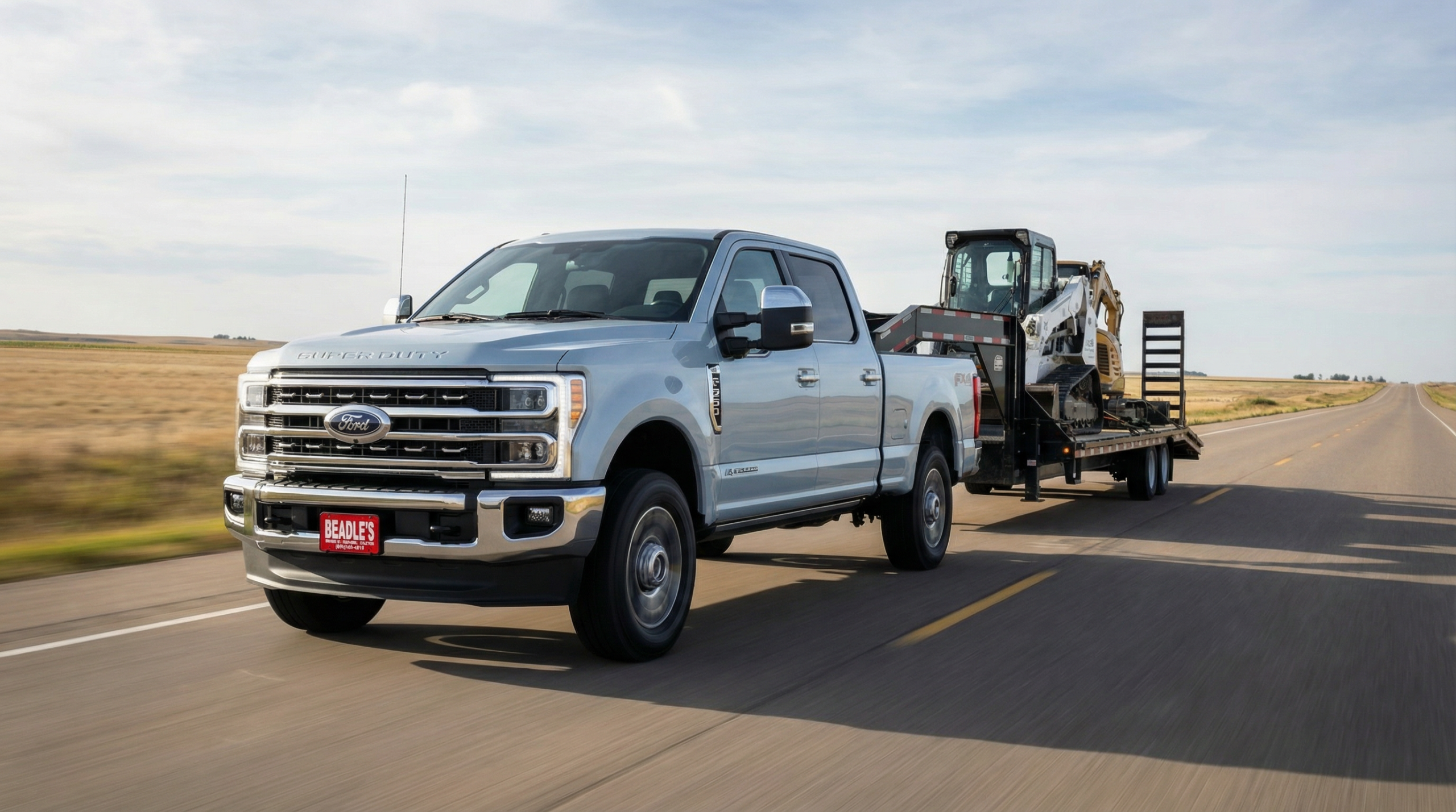 2026 Ford F-350 Super Duty towing on a rural South Dakota highway
