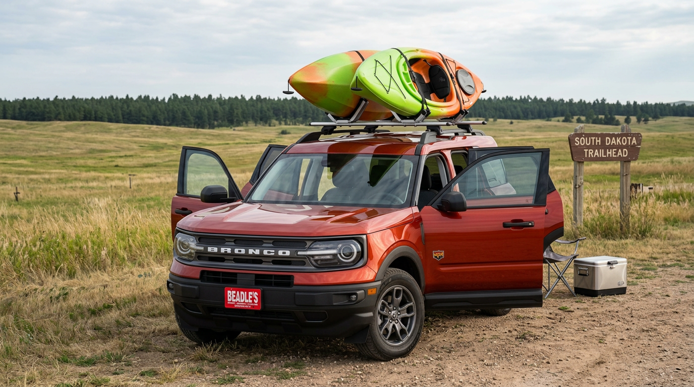 2026 Ford Bronco Sport at trailhead loaded roof rails South Dakota