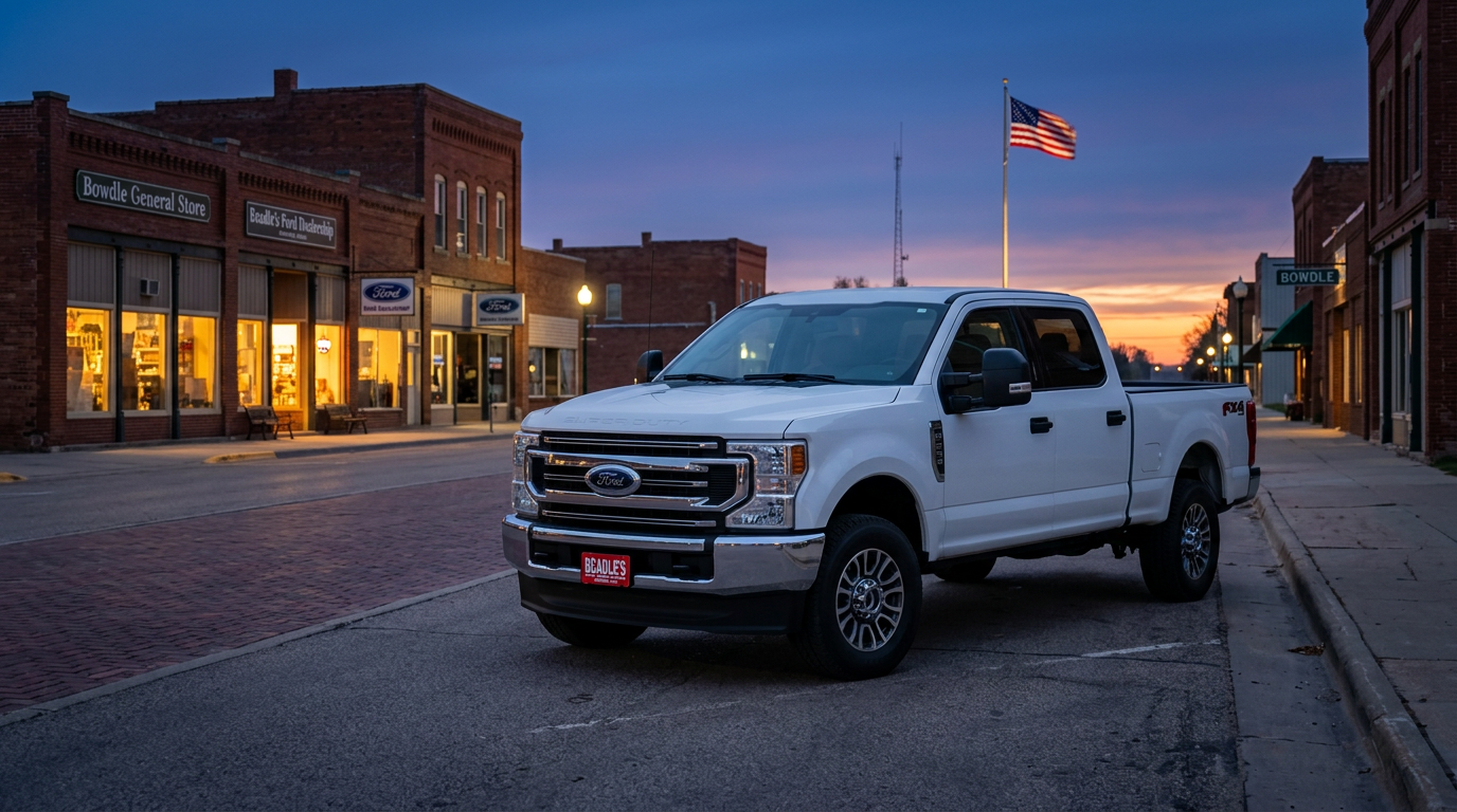 2027 Ford F-250 on a Bowdle, South Dakota main street
